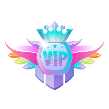 Illustration for VIP badge with wings and crown. Vector Design - Royalty Free Image