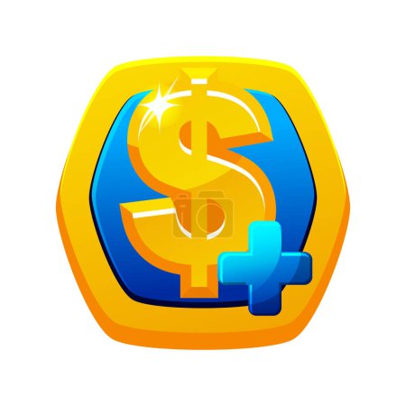 Illustration for Dollar icon for Game Ui. Vector Gold pay button. - Royalty Free Image