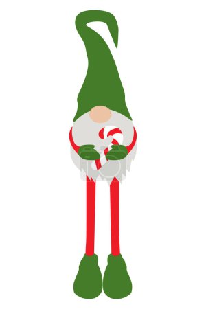 Illustration for Flat Christmas gnome with lollipop. Vector elf - Royalty Free Image