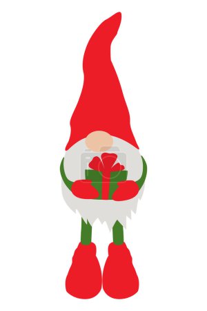 Illustration for Flat Christmas gnome with gift box. Vector elf - Royalty Free Image