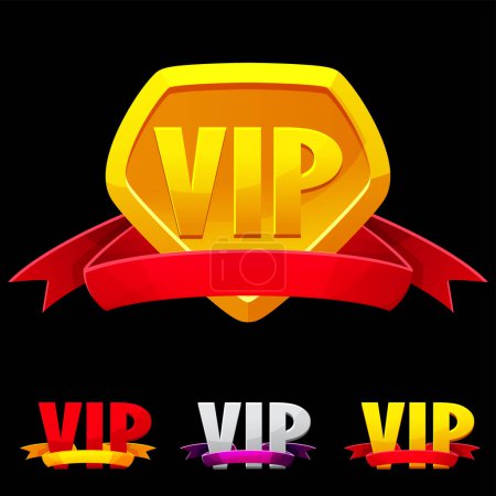 Illustration for Game UI VIP Icons Diamond with ribbon. Vector Design. Vector Design. - Royalty Free Image