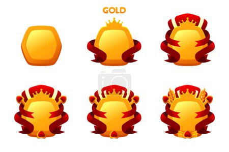 Ilustración de Game rank gem badge ui premio logro en vector. Medalla a nivel de dibujos animados en oro. - Imagen libre de derechos
