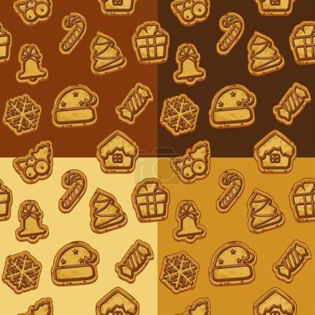 Illustration for Set of seamless patterns with Cookies for Christmas. Gingerbread pattern. Vector illustrations. - Royalty Free Image