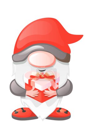 Illustration for Cartoon Valentine gnome with heart-shaped gift box. Vector illustration for St. Valentine s Day. - Royalty Free Image