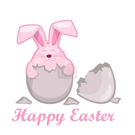Illustration for Funny Easter bunny inside egg for Greeting Card. Flat Cartoon Style. - Royalty Free Image