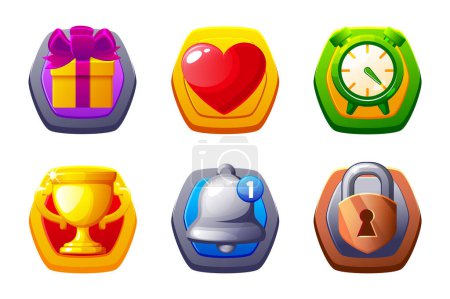 Illustration for UI icon set. Time, heart, castle gift bonus and message - Royalty Free Image