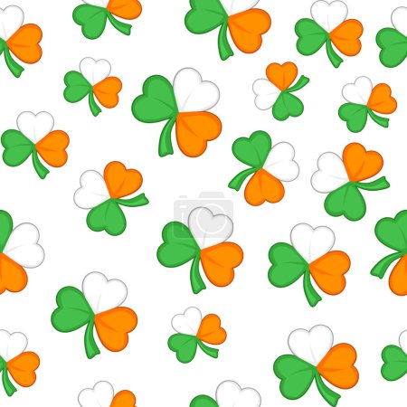Illustration for Seamless pattern with clover or trefoil in Irish flag colors. - Royalty Free Image