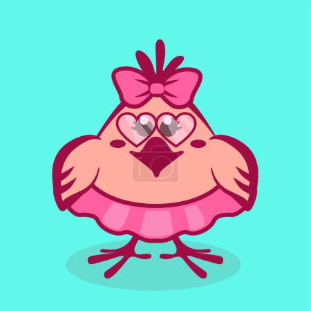 Illustration for Funny chick with a bow and sunglasses. cartoon chick for St. Valentine Day. - Royalty Free Image