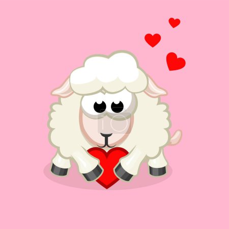 Illustration for Cartoon sheep with a heart. Greeting card for Valentine Day. - Royalty Free Image