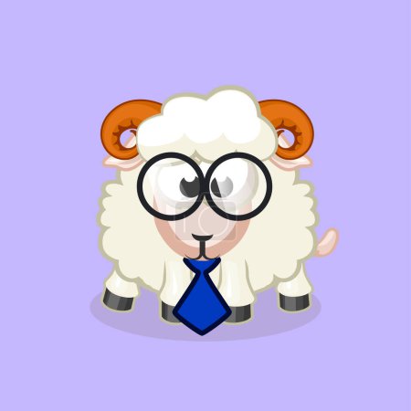 Illustration for A cartoon ram with glasses and a tie. Cute sheep in vector. - Royalty Free Image