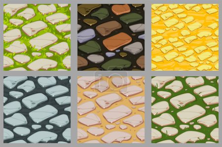Illustration for Set of Seamless texture of stone in isometry for game assets. Vector backgrounds for game assets - Royalty Free Image