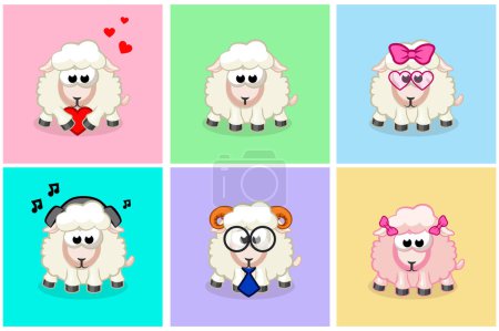 Ilustración de Vector Funny Cute Sheeps. Diseño para niños. - Imagen libre de derechos