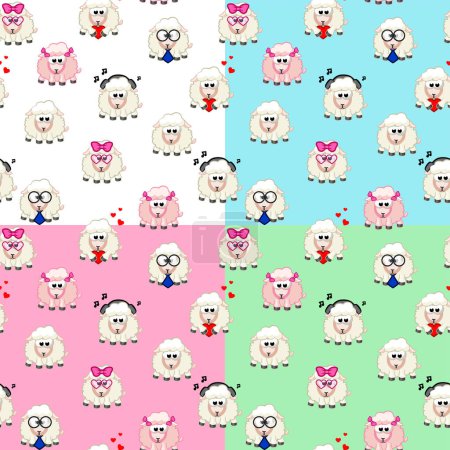 Illustration for Set of seamless patterns with cartoon sheeps. - Royalty Free Image