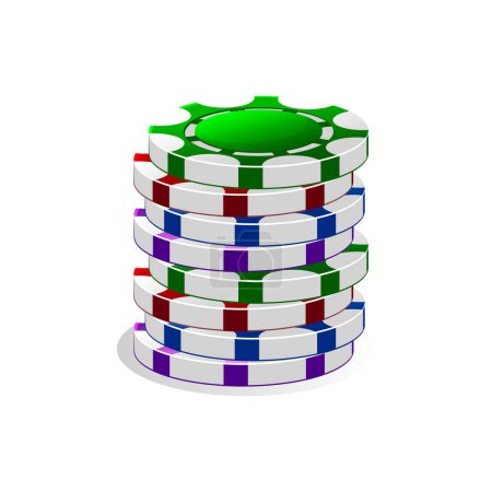 Téléchargez les illustrations : Pile vectorielle de jetons de casino colorés. Icône pour casino ou machines à sous jeu - en licence libre de droit