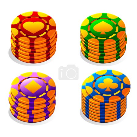 Illustration for Vector stacks of casino chips. Icons for casino or slots game - Royalty Free Image