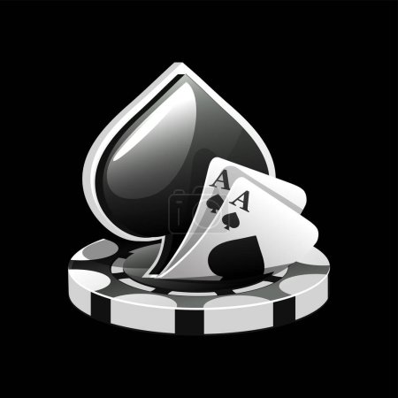 Illustration for Black icon for the casino. Vector Illustration Poker Cards, Spade Symbol, and Chip Games. - Royalty Free Image