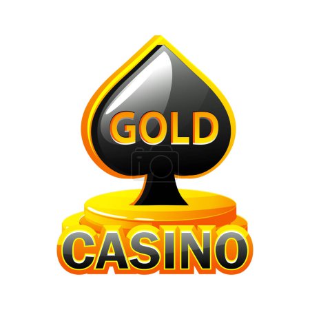 Téléchargez les illustrations : Icône noir doré pour le casino. Spade symbole, et logo casino. - en licence libre de droit