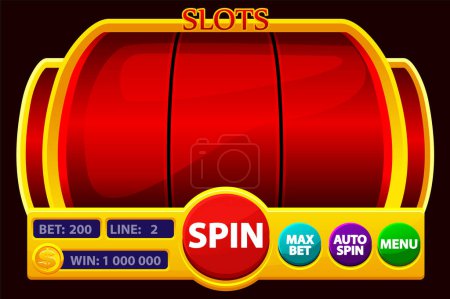 Illustration for Slot Machine Vector. Golden and red Lucky Empty Slots. Spin Wheel. Casino Jackpot. Gambling Fortune Illustration. - Royalty Free Image