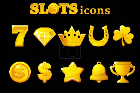 Illustration for Classic gold slot machine symbol collection. Casino icons, - Royalty Free Image