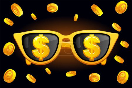Ilustración de Gafas y monedas de oro en el interior. Banner para juegos de casino - Imagen libre de derechos
