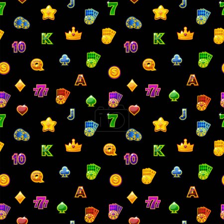 Illustration for Seamless pattern with Slot icons on a black background. - Royalty Free Image