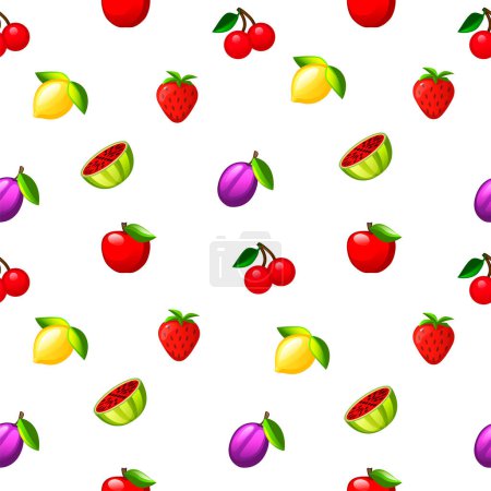 Ilustración de Patrón sin costura de verano con frutas y bayas. Fondo vectorial. - Imagen libre de derechos