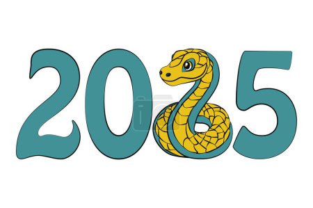 Illustration for The 2025 year of the snake. Number 2025 for calendar. Cartoon Greeting Card. - Royalty Free Image