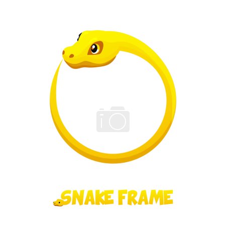 Téléchargez les illustrations : Cadre serpent doré. Serpent de bande dessinée enroulé dans un anneau. - en licence libre de droit