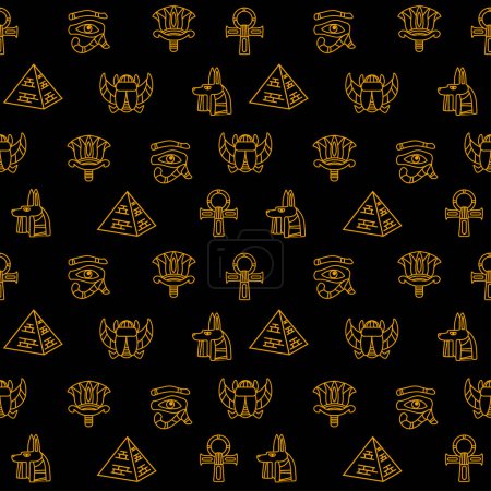 Illustration for Seamless pattern with Egypt icons on a black background. - Royalty Free Image