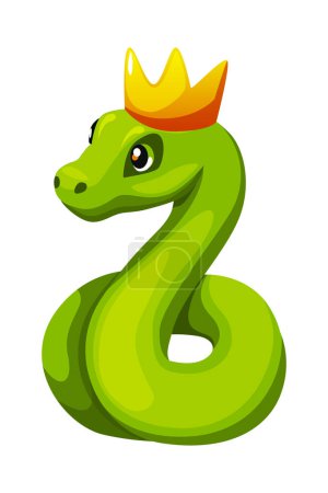 Téléchargez les illustrations : Un serpent de dessin animé mignon porte une couronne dorée. - en licence libre de droit
