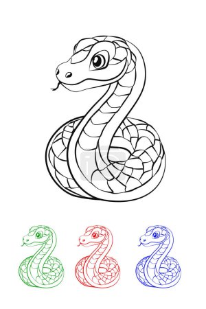 Téléchargez les illustrations : Serpent vecteur de ligne de dessin animé. Livre à colorier enfants - en licence libre de droit