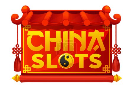 Téléchargez les illustrations : Logo Fente de la Chine. Logo vectoriel pour casino avec symboles de la Chine - en licence libre de droit