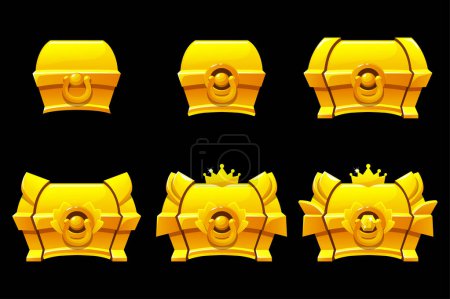 Ilustración de El misterioso cofre dorado. Iconos de nivel UP para UI 2D juego. - Imagen libre de derechos
