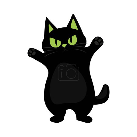 Téléchargez les illustrations : Illustration vectorielle de chat noir heureux mignon aux yeux verts. - en licence libre de droit
