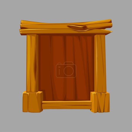 Illustration for Wooden game frame or border. Brown planks and panels for game interface design and UI element. - Royalty Free Image