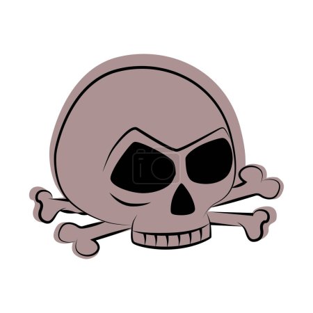 Ilustración de Pegatina de cráneo y huesos cruzados. Icono de línea Halloween. - Imagen libre de derechos