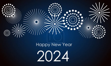 Ilustración de Ilustración vectorial con fuegos artificiales y globos sobre un fondo oscuro, texto Feliz Año Nuevo 2024. Ilustración del vector con - Imagen libre de derechos