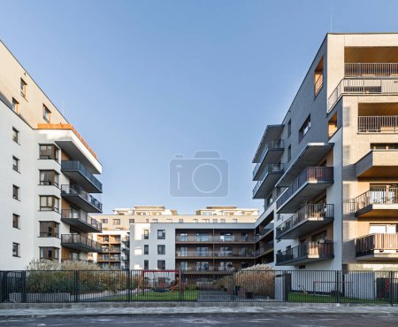 Photo for Residential buildings in a European city. Modern blocks of flats. Multi-family building in the center of the city. A large number of floors. Balconies and loggias. - Royalty Free Image