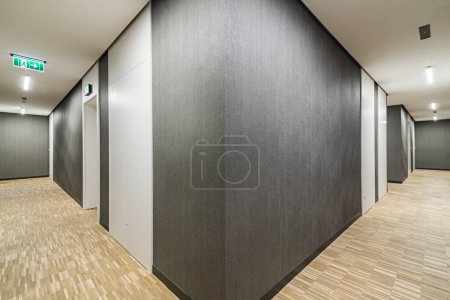 Téléchargez les photos : Hall dans un immeuble résidentiel. Finition intéressante du couloir. Design minimaliste - en image libre de droit