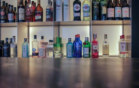 Photo for Viveiro, Spain - 07 07 2023 : plenty of bottles in a bar in Viveiro - Royalty Free Image