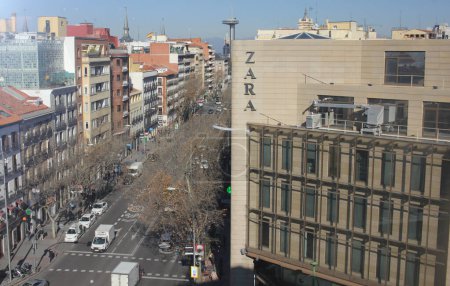 Photo for Madrid, Spain - 02 20 2023 : A view of a street in Madrid from El Corte Ingles building in Goya - Royalty Free Image