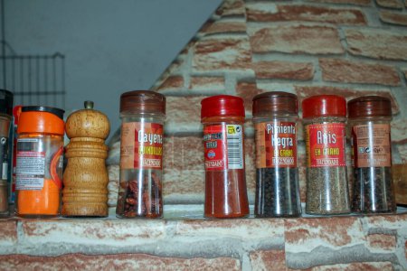 Photo for Lugo, Spain - 09 09 2023 : spice jars for seasoning food and make it special - Royalty Free Image