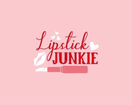 Maquillaje Vector Ilustración dibujada a mano Lápiz labial rosa y tipografía de labios Cita camiseta