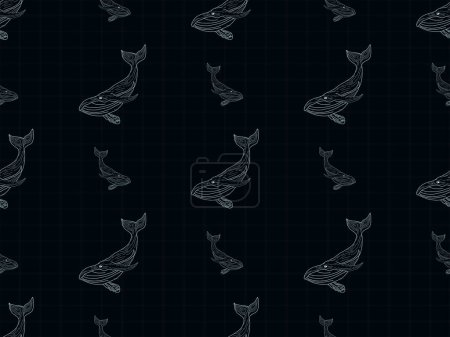 Téléchargez les photos : Whale cartoon character seamless pattern on black background - en image libre de droit