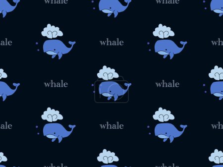 Téléchargez les photos : Baleine dessin animé personnage motif sans couture sur fond bleu - en image libre de droit