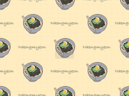 Illustration for Naengmyeon cartoon character seamless pattern on orange background - Royalty Free Image
