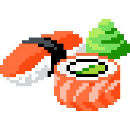 Téléchargez les illustrations : Sushi icon cartoon in pixel style. - en licence libre de droit