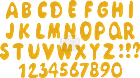 Foto de Dibujos animados vectoriales ilustración del alfabeto colorido en color naranja. Letras y números aislados sobre el fondo blanco. - Imagen libre de derechos