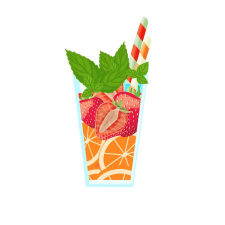 Ilustración de Ilustración vectorial de un refrescante cóctel con naranja y fresa, saborea el sabor del verano - Imagen libre de derechos