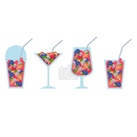Foto de Ilustración vectorial de un conjunto de cócteles refrescantes con naranja y fresa, saborear el sabor del verano - Imagen libre de derechos